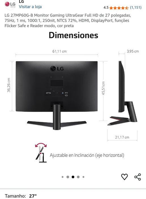 Pack 2 Monitores gaming LG 27MP60G-B