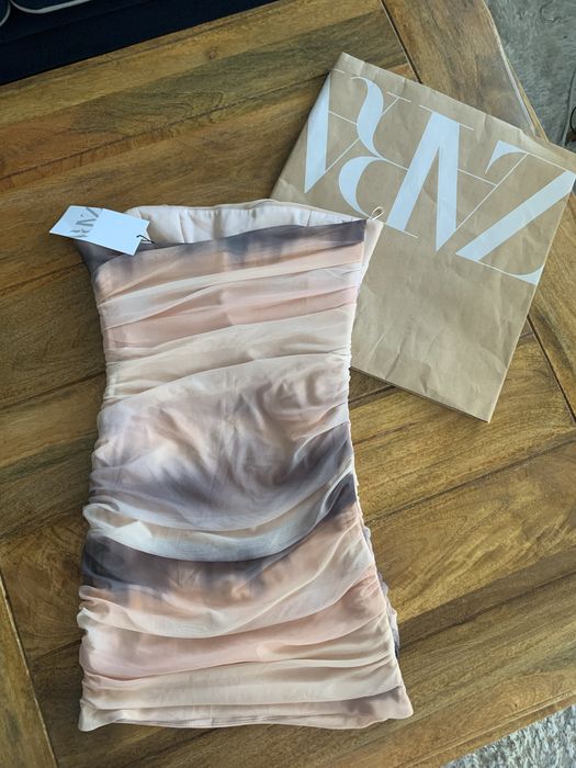 Zara nowa krótka tiulowa/ siateczkowa sukienka ombre S