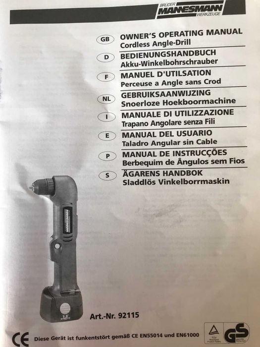 Berbequim de ângulos sem fios Mannesmann