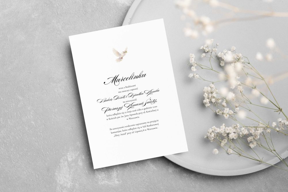 Eleganckie Zaproszenia na Komunię Świętą + koperta