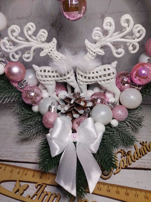 Dekoracja świąteczna z reniferem. Stroik na stół. Handmade