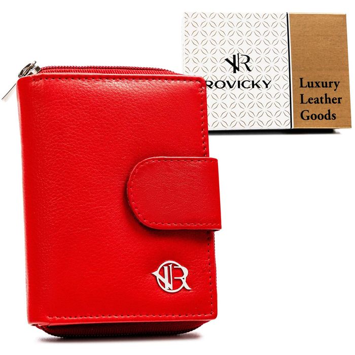 mały portfel skórzany na zatrzask w czerwonym kolorze - rovicky