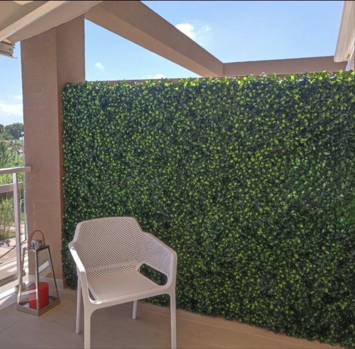 Painel jardim vertival de folhas verdes artificiais