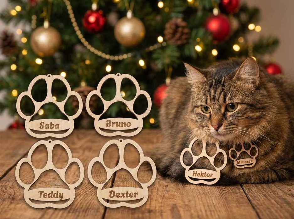 Sierściuchowe łapki, łapki na choinkę zawieszka z łapką kota lub psa