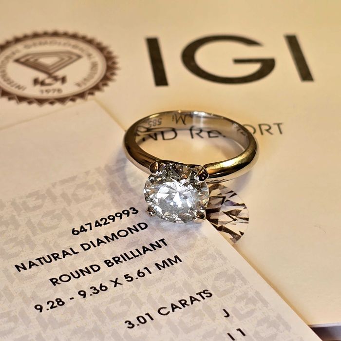 Pierścionek zaręczynowy z Dużym Diamentem Naturalnym 3 Karaty IGI
