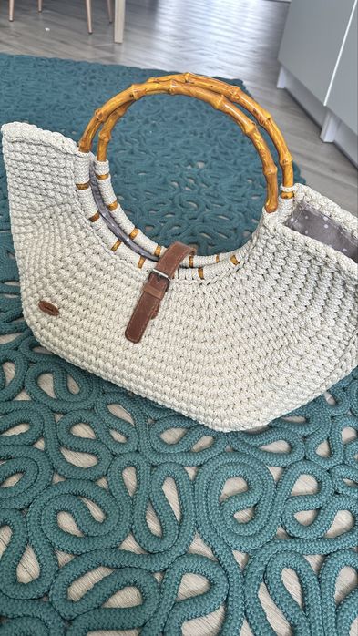 Сумка вʼязана макраме, handmade плетена, біла молочна, пляж