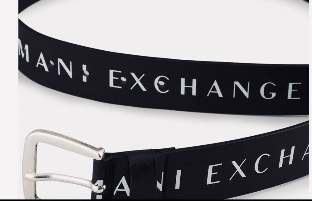 Pasek skóra Armani Exchange, unisex, czarny, logo 75 i 95 cm