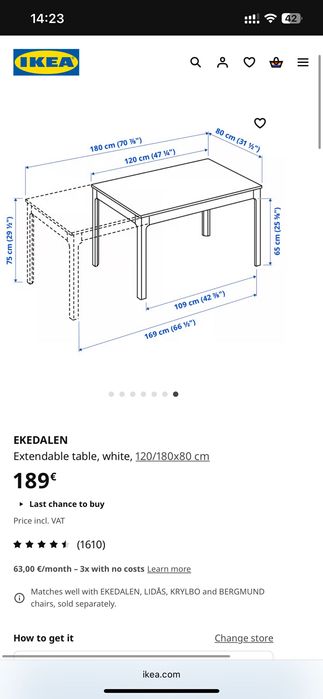 Mesa EKEDALEN Ikea - Extendable