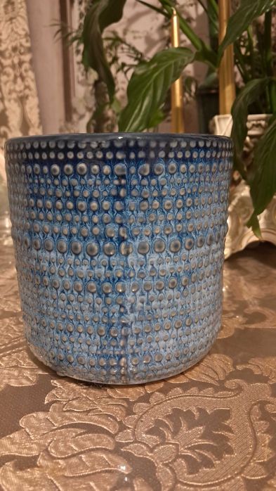 Doniczka osłonka na doniczkę ceramiczna niebieska granatowa