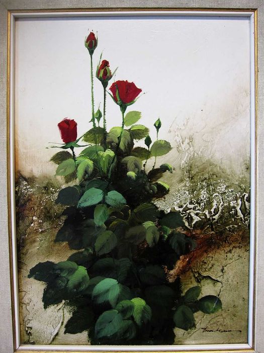 pintura em óleo sobre tela "Rosas" Original - José Barbeta "Barbera"