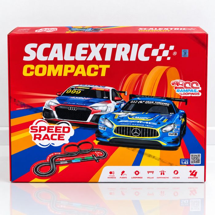 Гоночный автотрек Scalextric Compact Speed Race C10584S500 с двумя автомобилями, петлями и трамплинами