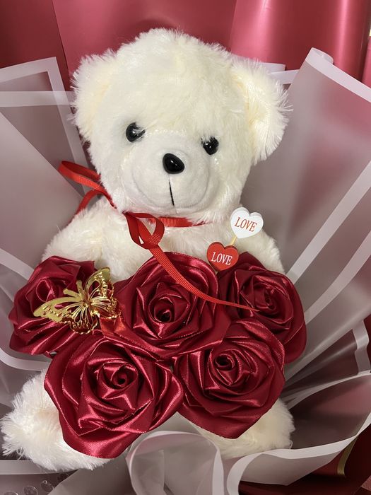 Bukiet Wieczna róża z misiem