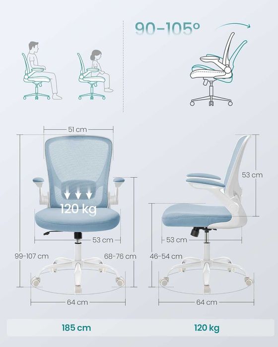 Fotel obrotowy krzesło biurowe ergonomiczne mglisty niebieski
