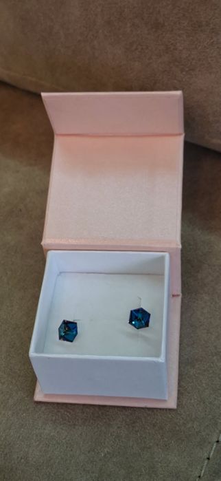 Kolczyki nowe srebrne kostki Bermuda Blue