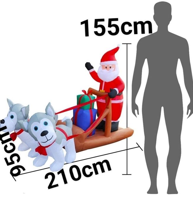 Nadmuchiwany Święty Mikołaj/Huskies - LED - 150 cm