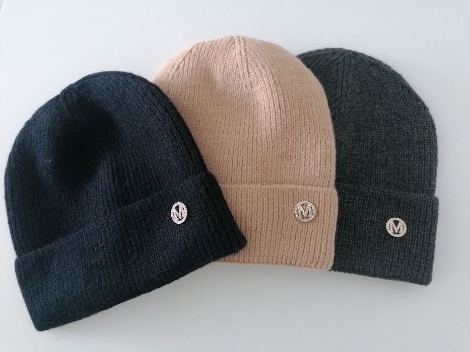 Czapka zimowa jesienna damska khaki cyrkonie ocieplana