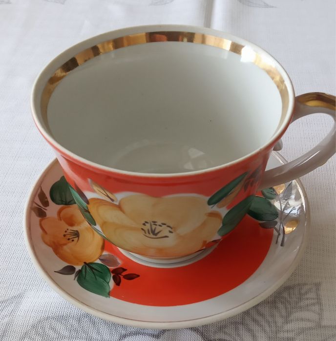 Уникальная чайная пара-гигант "Любава" ("Мальва"), объём чашки 500