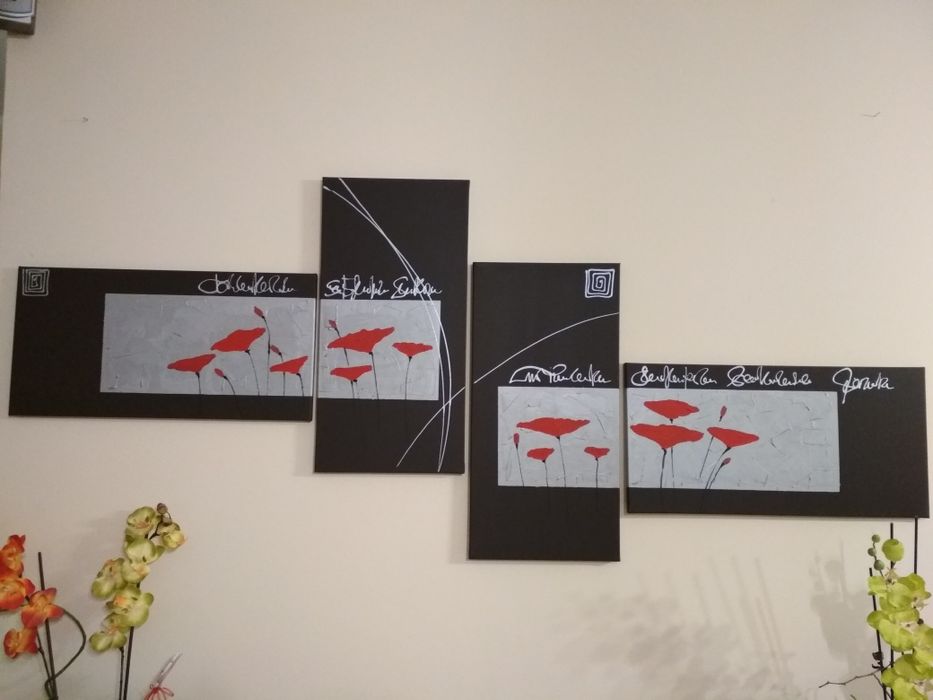 Duży obraz na płótnie ręcznie malowany czerwone maki