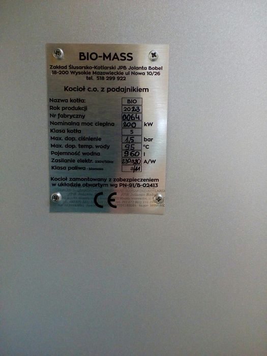 Piec 200kw z palnikiem na zrębki