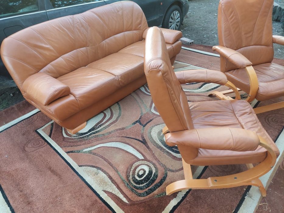 Kanapa ekoskora skórzana brazowa sofa panele podłogowe