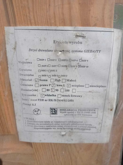 Drzwi sosnowe zewnętrzne