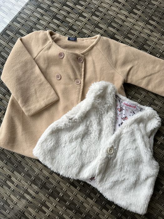 Płaszczyk i kamizelka Rozmiar 86 beż i biel