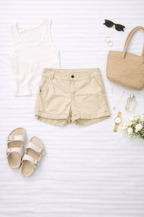 Beżowe bawełniane szorty klasyczne S 36