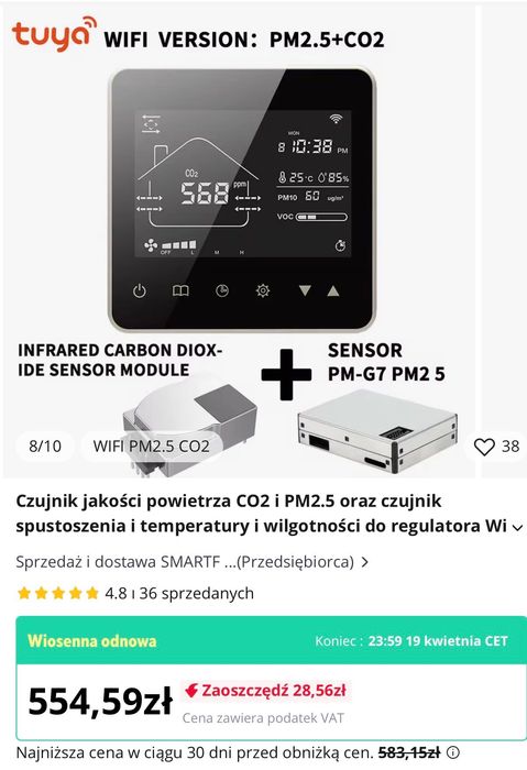Monitor Jakości Powietrza HESSWAY 5w1 | TUYA | Sterownik Wentylacji AC