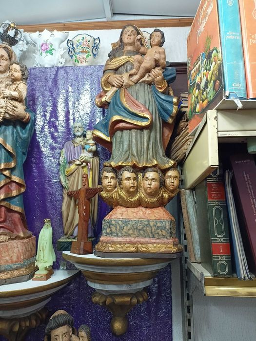 Figura Nossa Sra Menino Madeira Policromada XVIII XIX 2