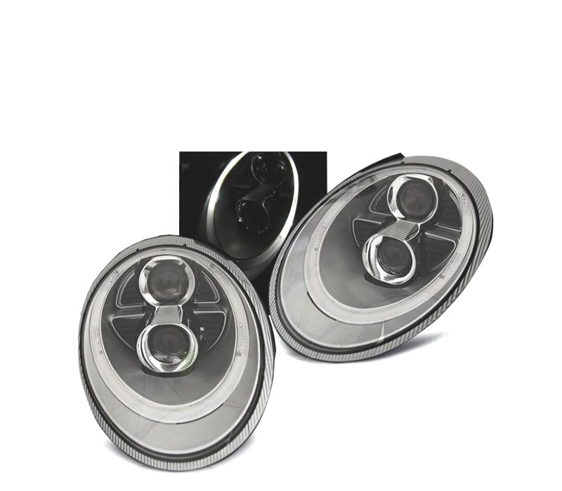 FAROIS FRONTAIS PARA PORSCHE CARRERA 997 04-09 OLHOS DE ANGEL FUNDO CINZA CLARO