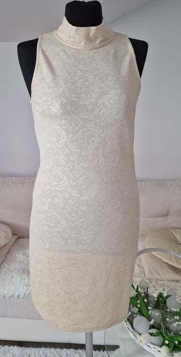 Sukienka,pólgolwik,ecru- gold"Buch".