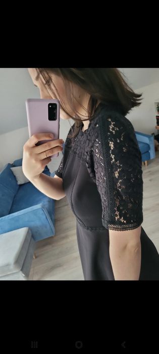 Zara Czarna elegancka sukienka z koronkowymi wstawkami