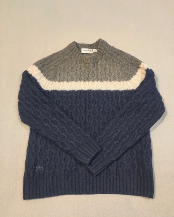 Ciepły sweter wełniany wełna Lacoste pleciony