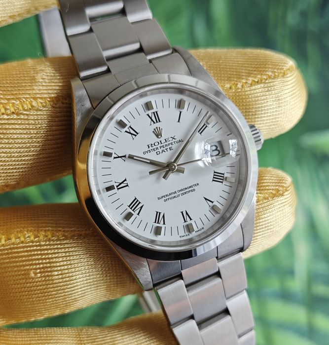 Rolex Oyster Perpetual Date Automatic 34 mm 15200 zegarek męski automatyczny oryginalny unisex Air King 36 datejust day date  biały na bransolecie 39