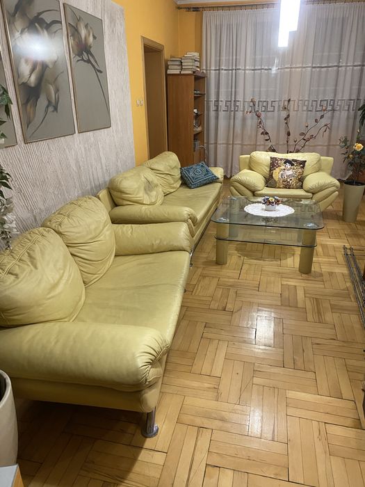 Komplet skórzany sofa-kanapa-fotel-stół