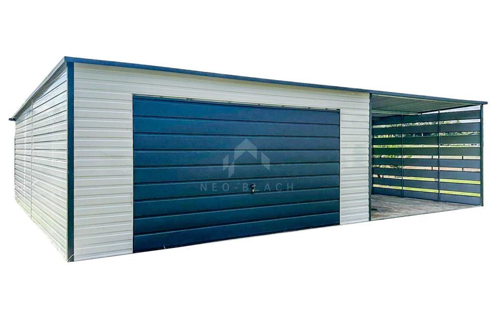 Garaż Blaszany 4,5X6M + Wiata 4M - Brama Uchylna Drzwi Biały  Nb194