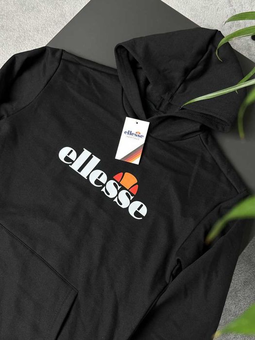 Черное Худи ELLESSE Big Logo - Толстовка Еллис Большой Принт - XS S M L XL