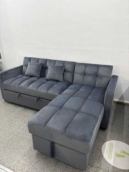 Sofa cama chaiselongue cinza Levamos a sua casa Envio Gratis
