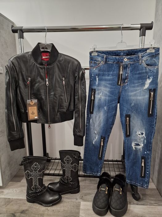Kurtka Ramoneska Bomberka XS S 36 Skóra Dsquared