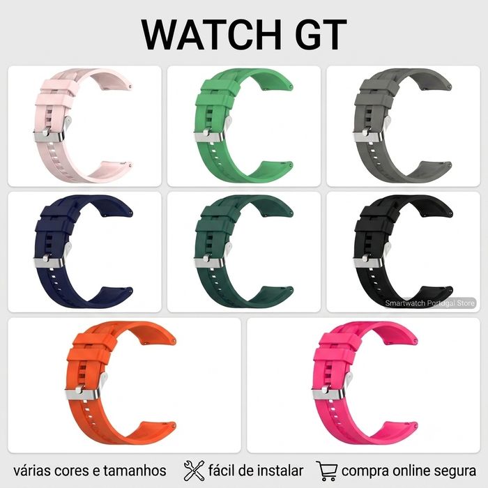 Bracelete 22mm em silicone, WATCH GT : Várias cores