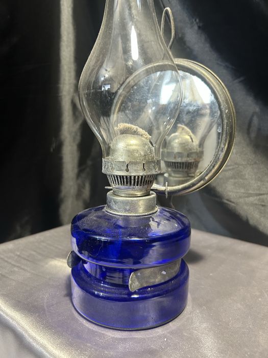 Lampa Naftowa Niebieska Chabrowa Z Lusterkiem do Rozpraszania Światła