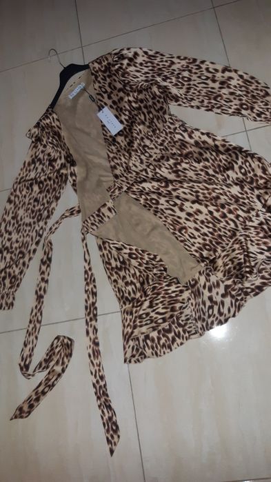 Nowa sukienka elegancka wyjściowa S panterka brąz beż By Clara