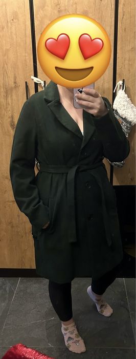 Płaszcz damski butelkowa zielen 38 M mama elegancki poszerzany ciazowy
