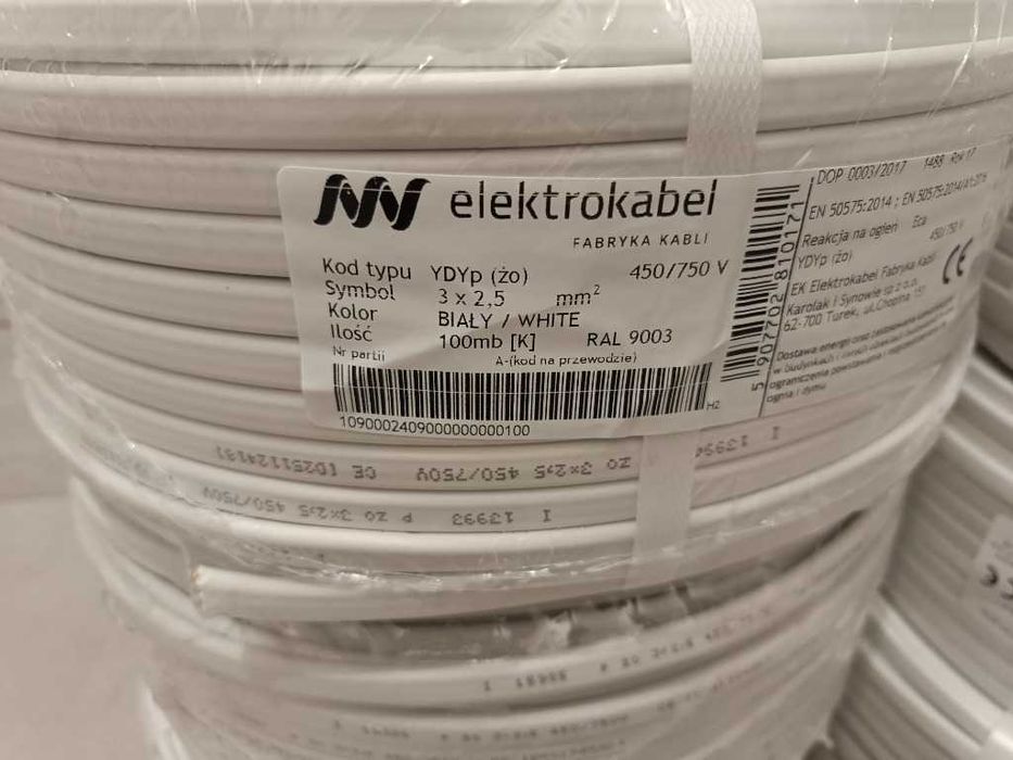 Miedziany przewód Damir 3x2,5 mm² 1m, płaski, 450/750V,certyfikat