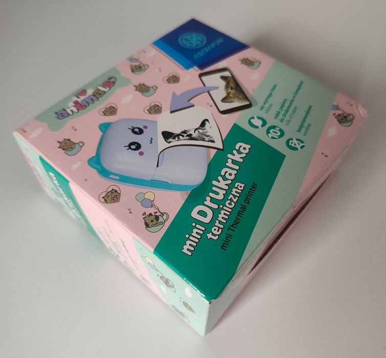 Mini Drukarka Termiczna ASTRA Animals 715-024-901 Kartonik/10 rolek/USB-C/Ładowarka+GRATIS!