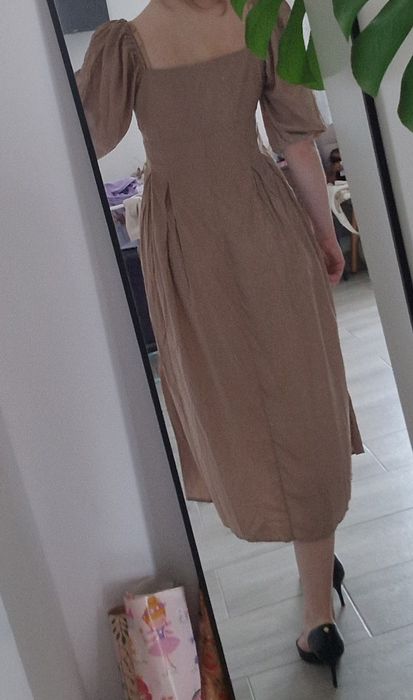 Shein sukienka bufiaste rękawy gorsetowa komunia wesele chrzest