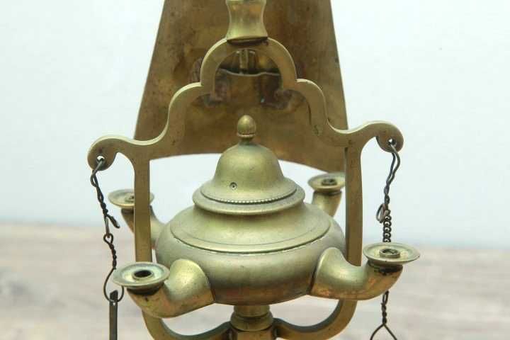 Antiga Candeia/lamparina de Azeite em Latão com 4 Lumes (35cm
