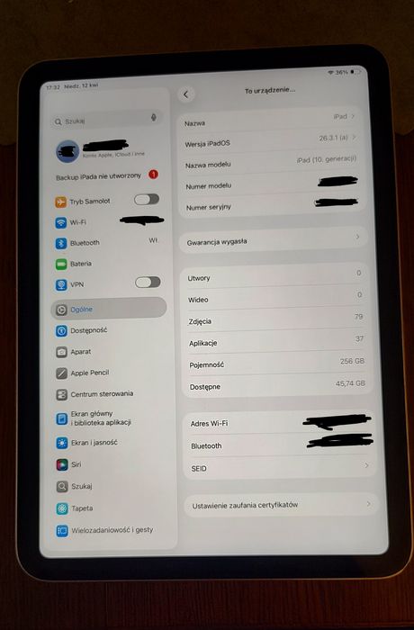 Apple iPad 10 gen 256GB + rysik + etui | stan idealny | komplet