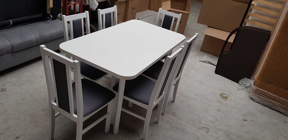 Nowe: STÓŁ i 6 KRZESEŁ, biały + popiel , dostawa cała POLSKA