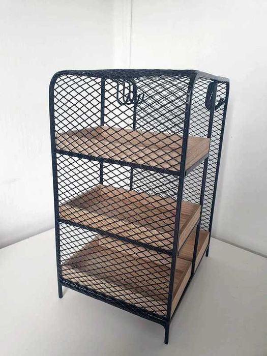 Czarny stojak organizer na biżuterię loft drewniany metalowy